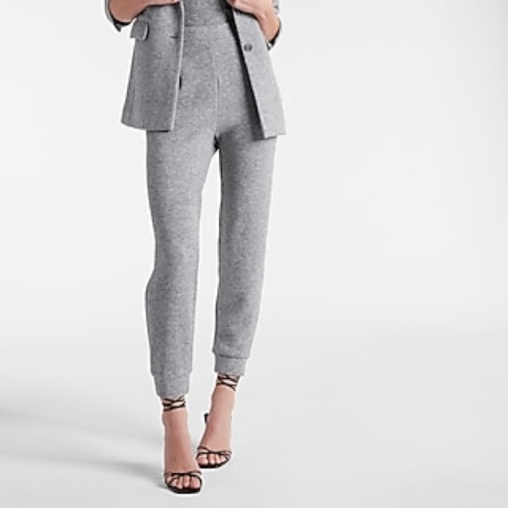 Express Grey High Waisted Luxe Texture Pleated Joggers